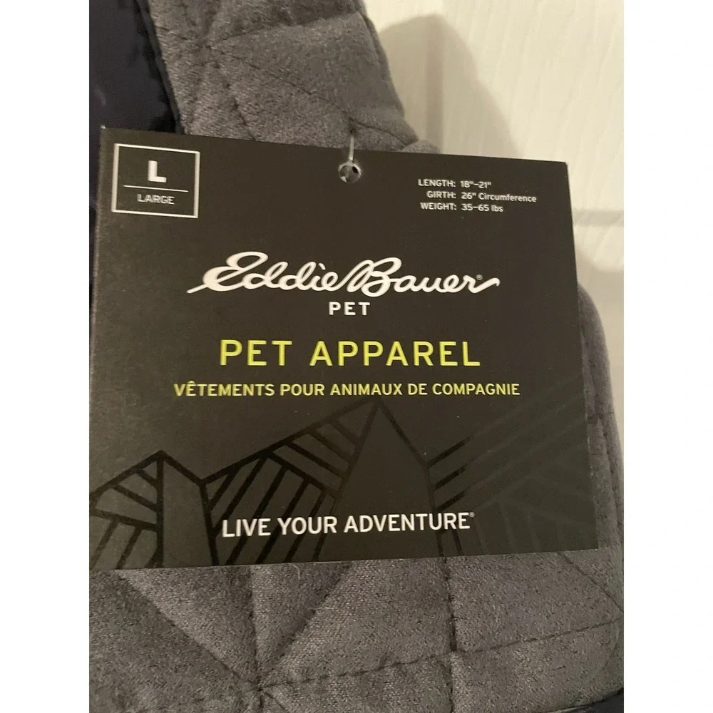 Eddie Bauer Pet Apparel Dog Fleece Lined Coat Jacket LARGE Blue/Gray NEW